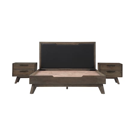 Armen Living Astoria 3 Piece Queen Bedroom Set in Oak with Black Faux Leather SETAHBDQN3A